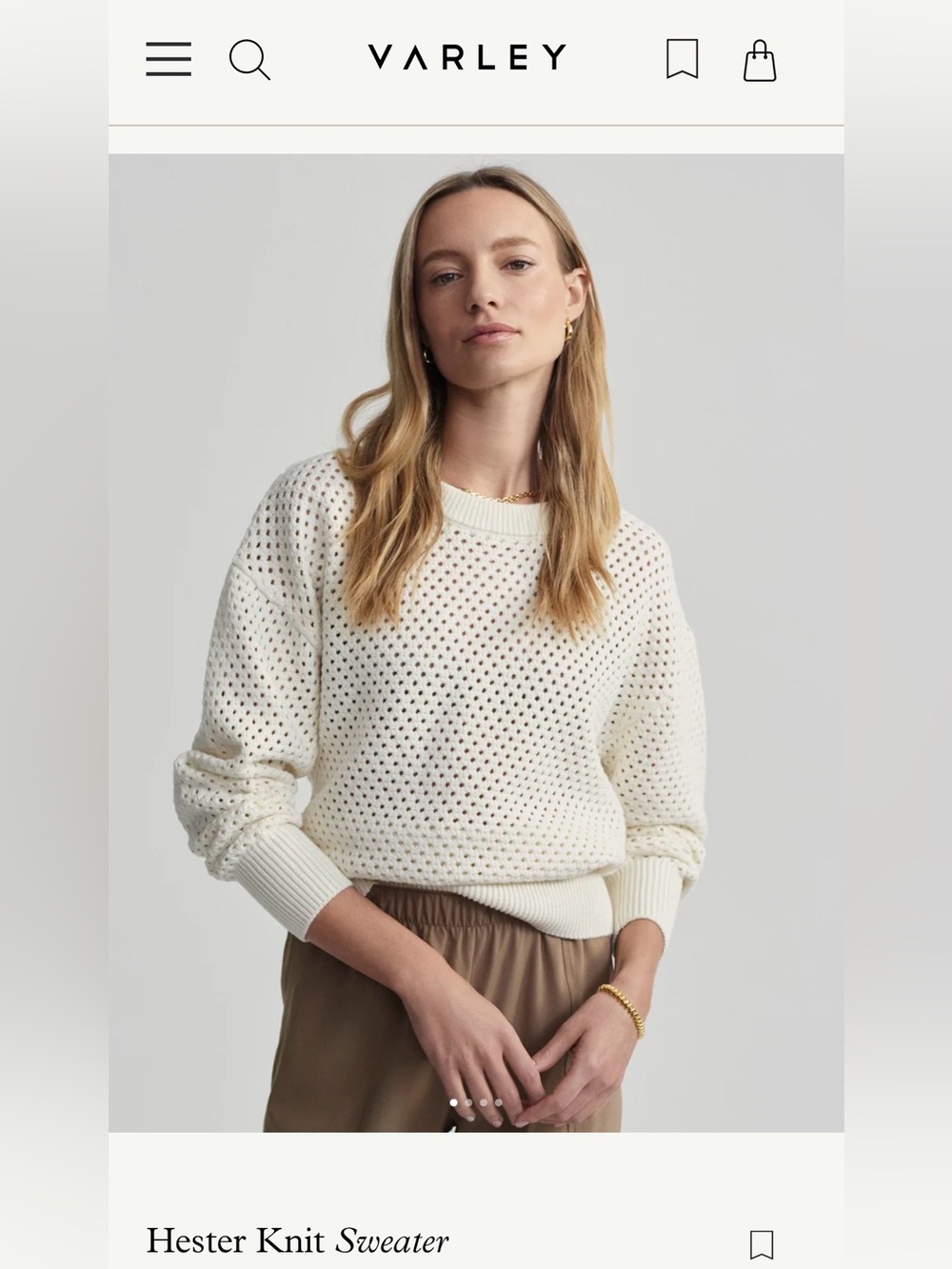 Varley Cream Open-Weave Crewneck Sweater